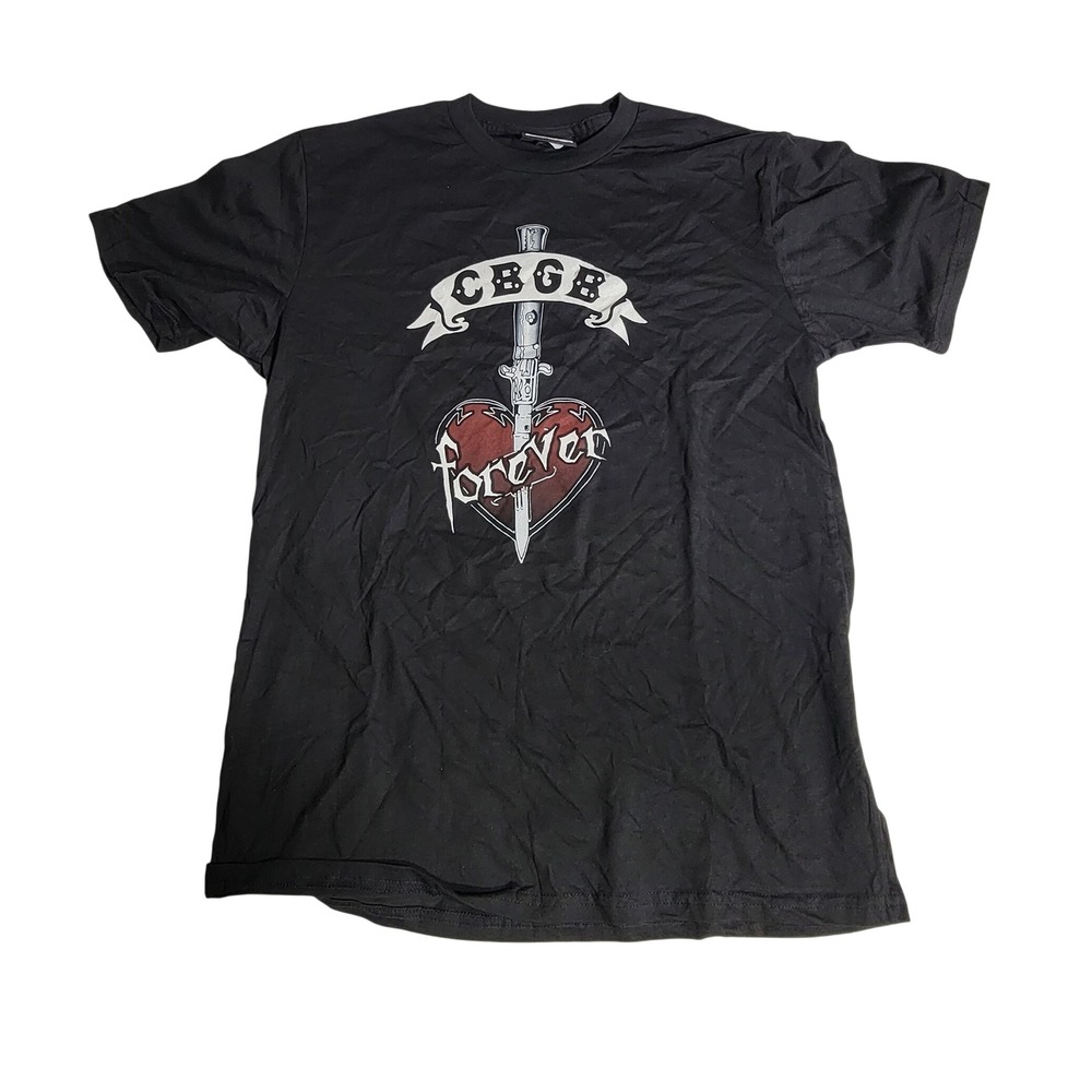 CBGB Forever Heart Dagger Graphic T-Shirt Black Mens Size M Made in USA EST 1973